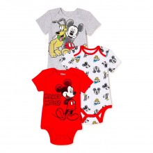 Disney Mickey Mouse Baby Boy or Girl Short Sleeve Bodysuit, 3-Pack, 24 Months