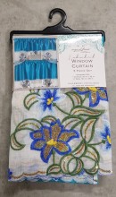 American Linen Embroidered Window Kitchen Curtain-Blue