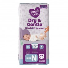 Parent's Choice Dry & Gentle Diapers -NEW BORN 45 COUNT