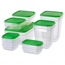 Food container, set of 17, clear/green