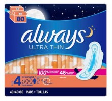 Always Ultra Thin Over Night Protection Size 4 2pk/40 count